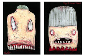 make a horror head art card, an original monster ACEO
