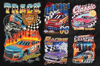 custom retro racing art illustration for apparel and posters