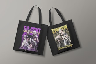 create custom 90s vintage bootleg totebag and merchandise designs