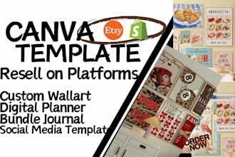 design editable canva template, digital journal editable, resell on etsy shopify