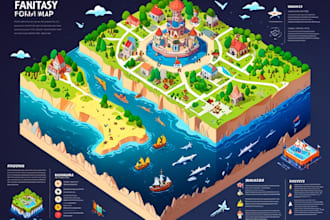 design fantasy map illustration isometric map, event or city map, 2d vector map