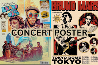 draw retro vintage posters for music movies concert event film poster flyers