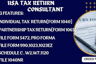 prepare form 1040, 1040nr, w2, 1065, 1120, 1120s,990, schedule c, 1099