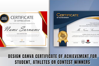 design canva certificate of achievement for student, athletes or contest winners