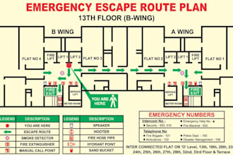 design 3d fire emergency evacuation map or diagram for floor plan
