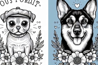 draw custom pet portrait in line art vector illustration