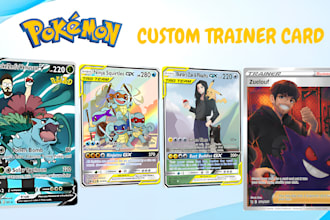 draw custom pokemon trainer card illustration, pokemon team tcg frame card game