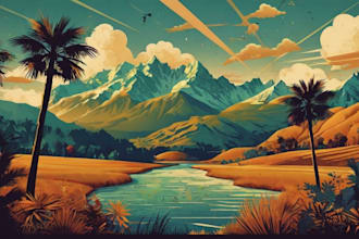 create a travel poster vintage retro art deco vector art landscape illustration