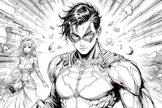draw comics book illustration, manga art, graphic novel, superhero character