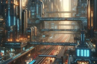 draw illustration of futuristic cyberpunk city