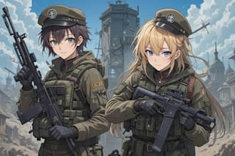 draw military themed anime and tactical for you