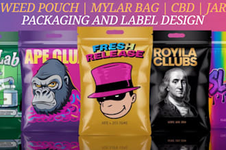 design unique weed pouch, mylar bag, pouch bag, cbd and jar product label