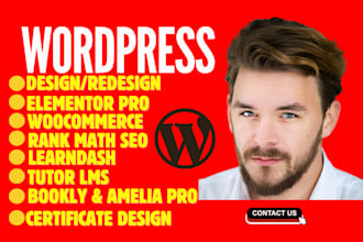 redesign wordpress elementor pro bookly business website woocommerce printful