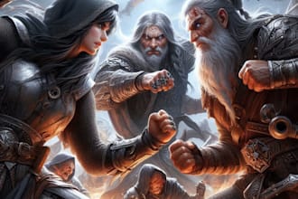 draw dnd, fantasy character, dnd party, and concept art