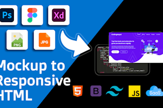 convert PSD, figma, xd, PDF, jpg to responsive HTML and CSS