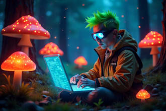 design cyberpunk and fantasy character splash art