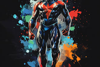 draw black and white comic superhero character line art