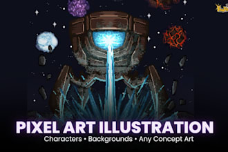 make pixel art scene background or character for 2d game art
