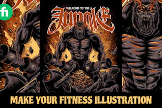 custom badass fitness illustration for apparel and branding