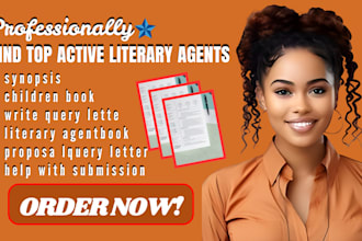 find top active literary agents, write query letter, and help with submissions