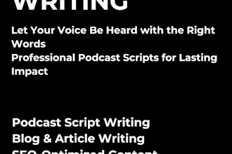 write your podcast script, intro and outro scripts,show notes in 24 hours