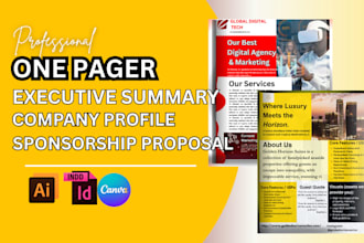 design canva one pager flyer executive summary, sponsorship proposal, letter