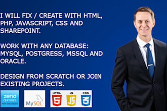 create or fix pages on javascript, PHP, HTML, CSS and sharepoint spfx webpart