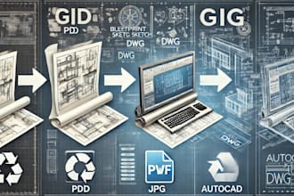 convert hand sketch, jpg, pdf or blueprint sketch to autocad, dwg, dxf