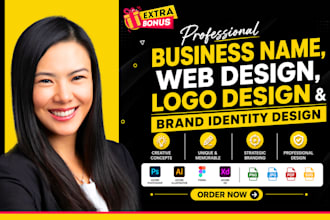 catchy business name and slogan, logo design, web design brand, visual identity