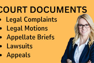 draft legal motions, lawsuits, complaints, appeals, briefs, prenup