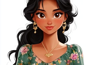 draw disney cartoon style couple,family,pet vector portrait