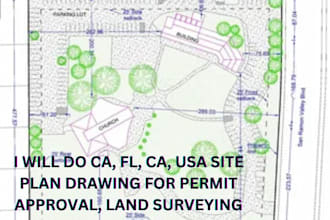 do ca, fl, ca, usa site plan drawing for permit approval, land surveying