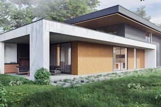 visualized 3d villa apartment,exterior facade,front yard render,backyard 3ds max