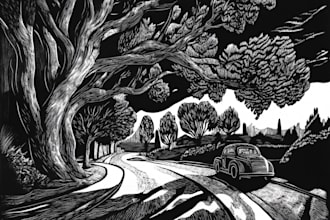 do a line illustration, a linocut or an engraving