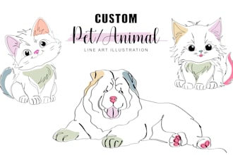 draw cute custom pet or animal line art