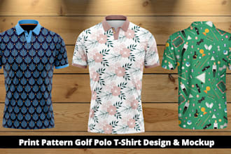 create custom print pattern golf polo t shirt design and mock up for you