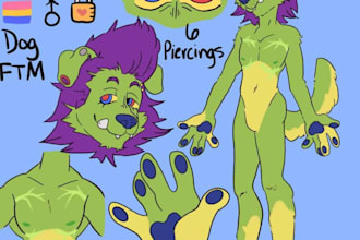 draw custom furry reference sheet, fursona, portrait, furry art, oc, anime, nsfw