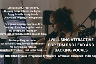 sing high quality UK pop edm rnb female lead or backing vocals