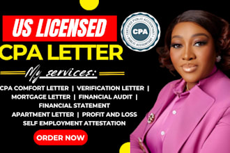 provide US CPA letter, licensed CPA letter, comfort letter, income verification