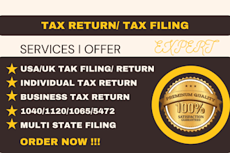 prepare and e file US tax returns for individual and business 1040, 1120, 1065