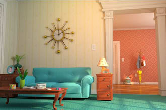 render 3d stadium area,golf simulator space,outdoor,livingroom interior,3d villa