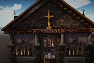 design church interior in 2d and 3d, 3d design animation rendering, stage design