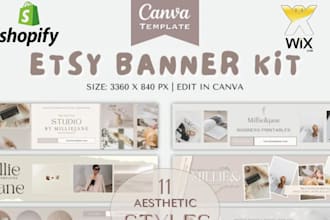 create etsy, shopify, website banner using canva, digital product and seo