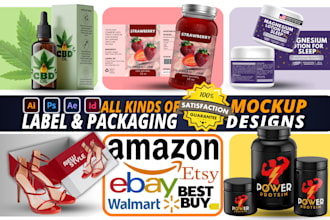 design amazon product images, label, packaging and 3d realistic mockups
