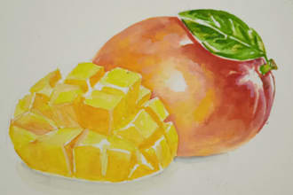draw fruits and bread hand drawn in colorfully watercolor