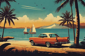 create retro vintage minimalist travel poster illustration