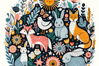 illustrate botanical and animal linocut illustration