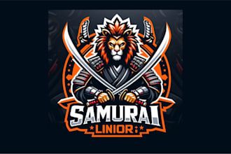 do amazing samurai lion mascot logo with unlimited revisions