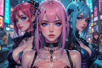 draw cyberpunk pop art anime characters