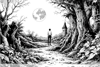 draw black and white ink and pencil illustration